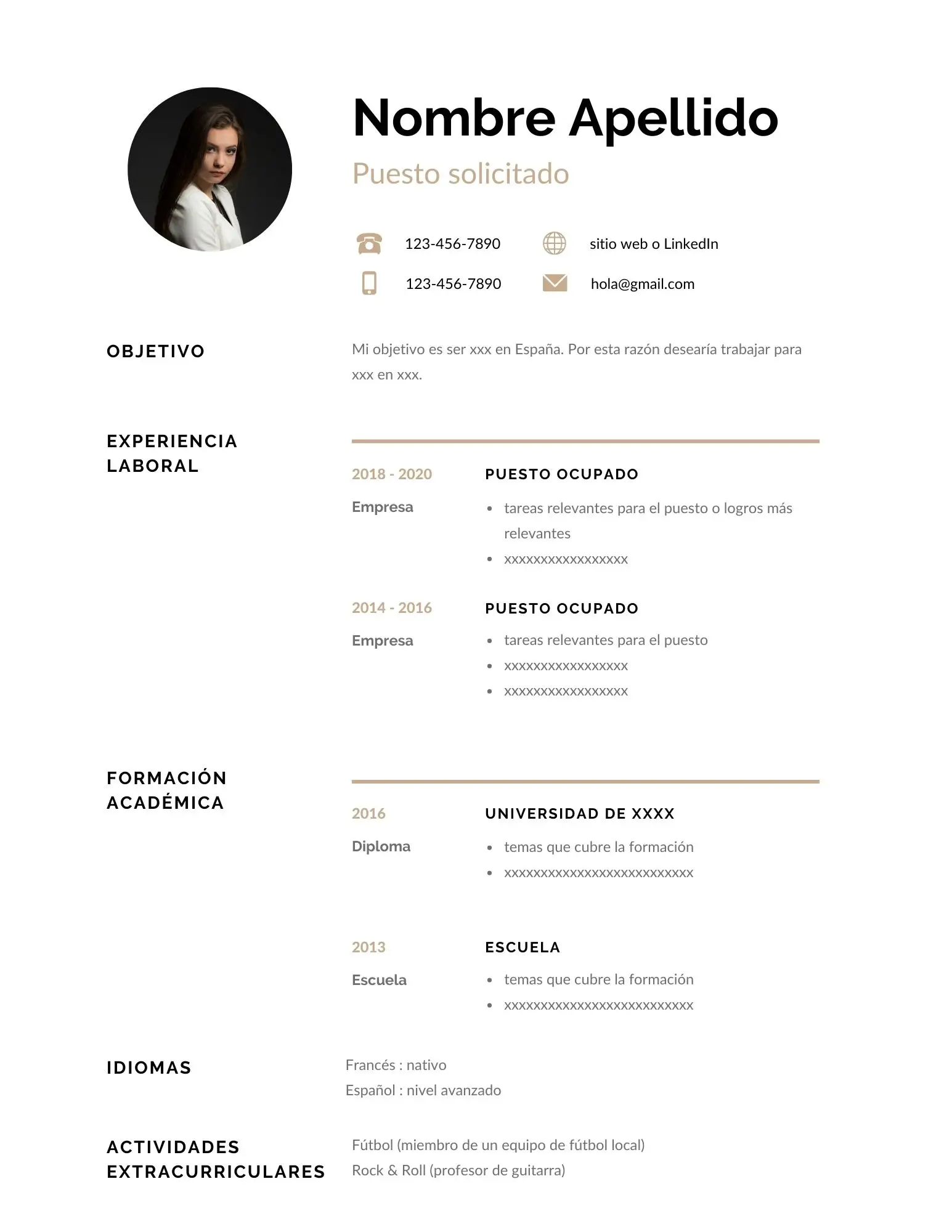 Ejemplo de un CV profesional